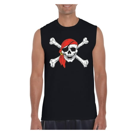 Mens Jolly Roger - Pirates Jolly Roger Skull Crossbones Men Ultra Cotton Sleeveless T-Shirt