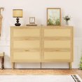thumbnail image 6 of Rattan 6 Drawer Dresser, 42.5'' Modern Chest of Drawers with Gold Legs and Handles, Boho Wide Double Dresser with Large Tabletop and Anti-Tipping Design for Bedroom, Living Room, Natural, 6 of 7