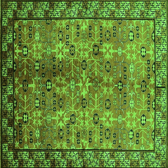 Ahgly Company Indoor Square Oriental Green Industrial Area Rugs, 6' Square