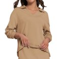 thumbnail image 6 of YUGYXL Women's Side Split Sweatshirt Lounge Solid Color Long Sleeve Clothes V Neck Collared Blouses Khaki XL, 6 of 8
