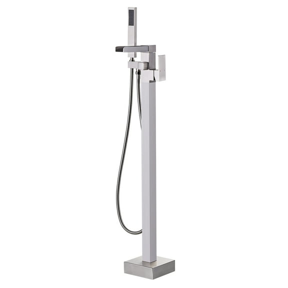 WOWOW Single-Handle Freestanding Tub Faucet with Hand Shower in Brushed Nickel