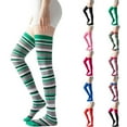 thumbnail image 4 of WTXUE Bas Cuisses, Bas au-Dessus du Genou Extensibles Antidérapants à Rayures Colorées Imprimées pour Femmes, 2# Vert Armée, 4 of 7
