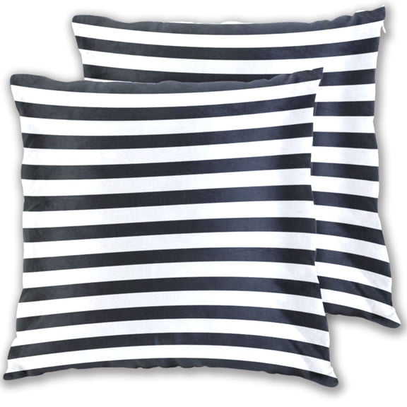 Black White Horizontal Narrow Stripes Throw Pillow Covers Pillowcases 16 x 16 Inch Home Decor 2 Packs for Bedroom Sofa