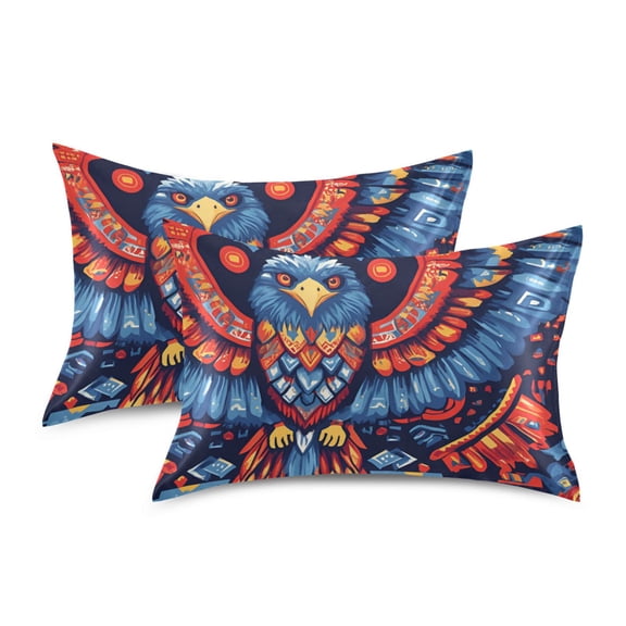 Yayeee Pillowcase Standard Size Set of 2 Satin Wrinkle Resistant Pillow Case, Blue Abstract Eagle