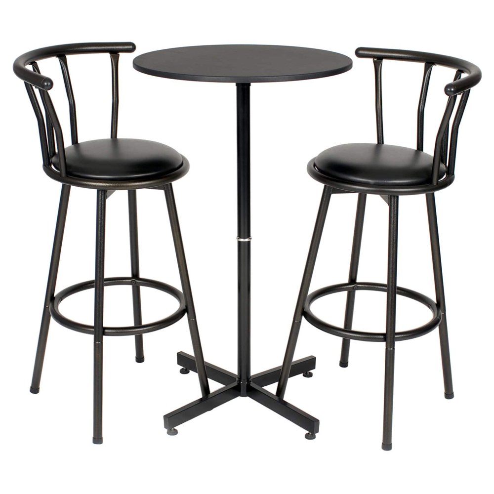 Roundhill Nor Hill 3Piece Black Metal Height Bar Table Set with 2