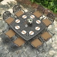 thumbnail image 7 of VIVIJASON 9-Piece Outdoor Furniture Dining Set for 8, All-Weather Cast Aluminum Patio Table and Chairs Set with 8 Cushioned Chairs, 64" Large Square Dining Table and Umbrella Hole for Deck Lawn Khaki, 7 of 7
