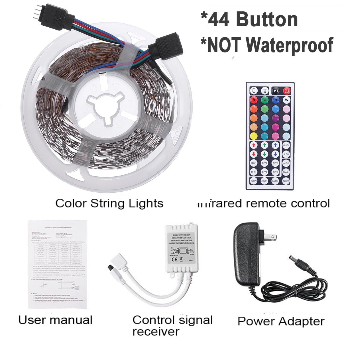 Dimmable RGB LED Strip Light Kit w/ Remote Control 12V Power Supply Multiuse 
