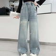 thumbnail image 5 of Byoo Teen Girls Baggy Bow Print Denim Jeans Casual Wide Leg Straight Fit Trousers with Pocket Kids Pull-On Pants, 5 of 9