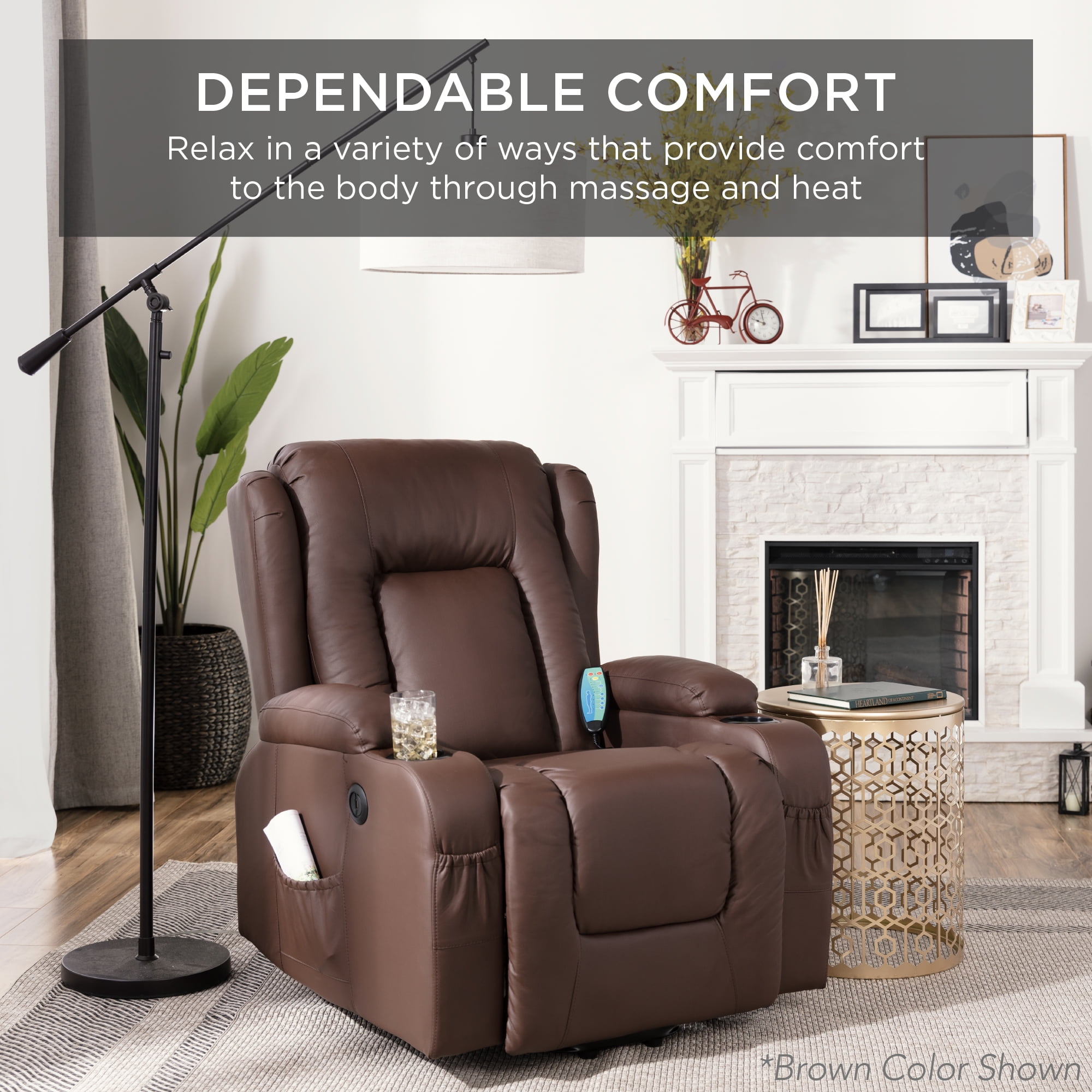 Best Choice Products Electric Power Lift Linen Recliner Massage Chair Furniture w/ USB Port, Heat, Cupholders - Olive