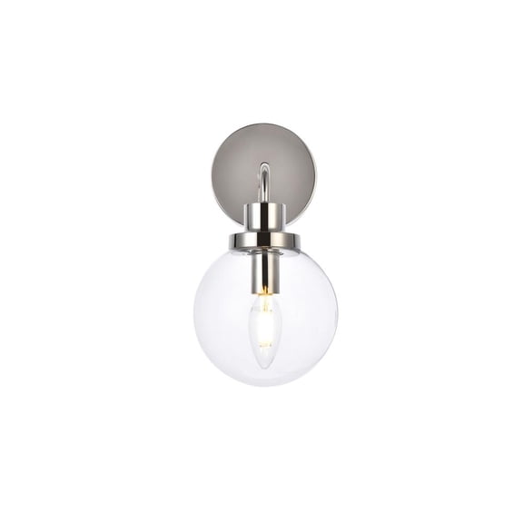 Hanson 1 light bath sconce in polished nickel with clear shade