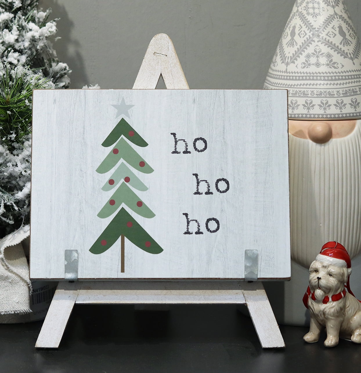 Parisloft Ho Ho Ho Wood Sign with A-Framed Easel, Farmhouse Christmas Tabletop Decor, White