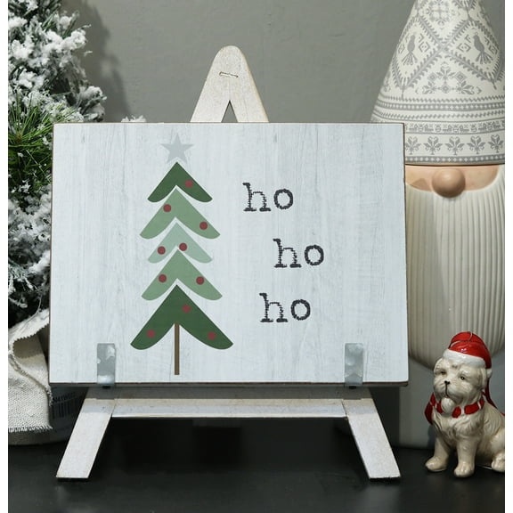 Parisloft Ho Ho Ho Wood Sign with A-Framed Easel, Farmhouse Christmas Tabletop Decor, White