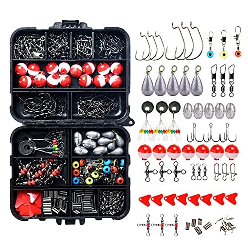 263Pcs Fishing Accessories Tackle Kit,Including Crossline Three Way Swivels,Jig Hooks,Bullet Bass Casting Sinker Weights,Fishing Swivels