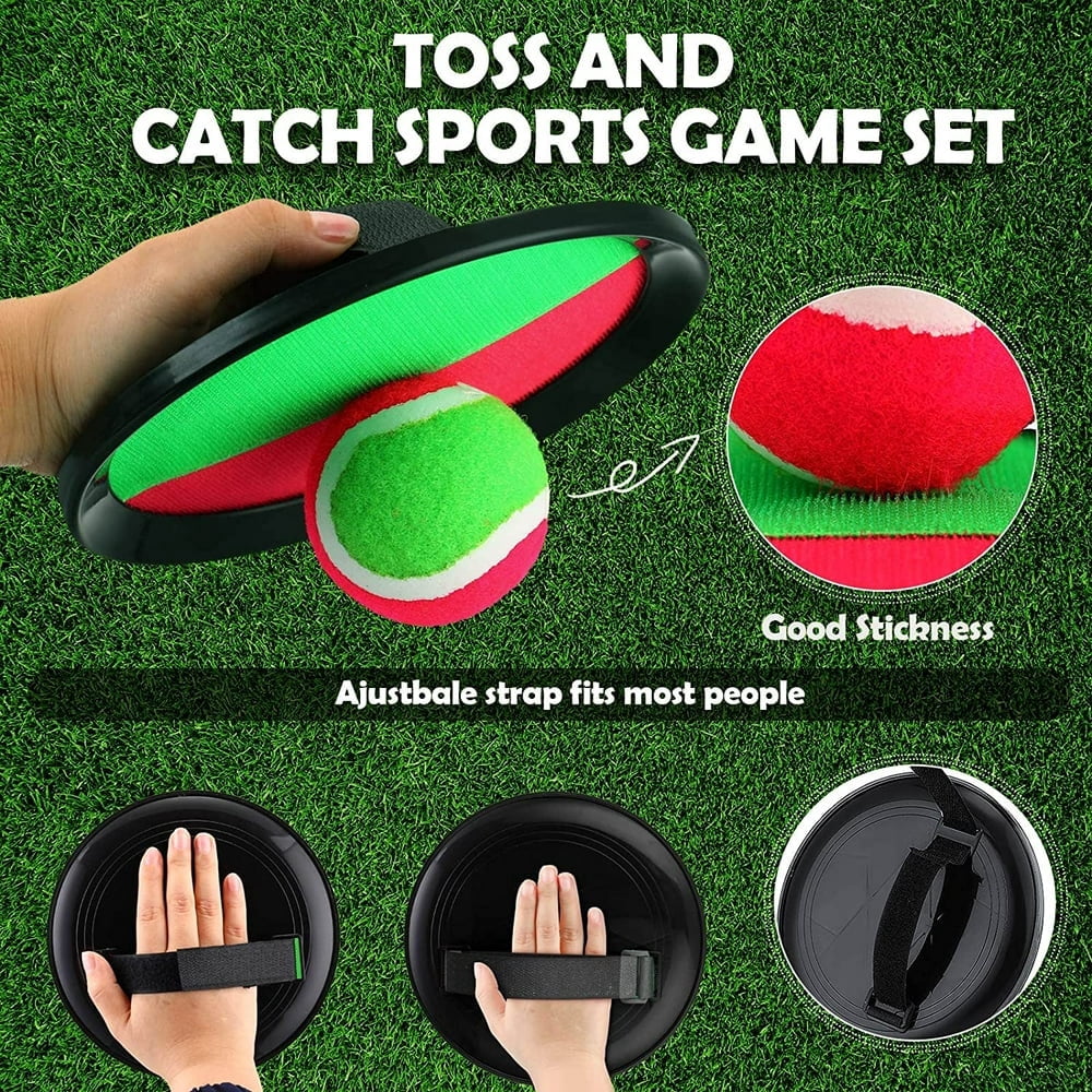 Baweave Toss and Catch Ball Game Set 8 Discs & 8 Balls Velcro Catching Ball Set Beach Games Yard Games Suitable for Family Teens Adults