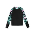 thumbnail image 5 of TiaoBug Summer Kids Girls Floral Swimsuit Rash Guard Set Long Sleeve Swim Shirts with Crop Top and Bottoms Swimwear Black-A 8, 5 of 7