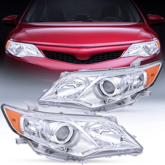 Nilight Headlight Assembly for 2012 2013 2014 Toyota Camry L/LE/XLE/Hybrid LE XLE Headlamps Replacement Chrome Housing Amber Reflector Driver and Passenger Side, 2 Years Warranty