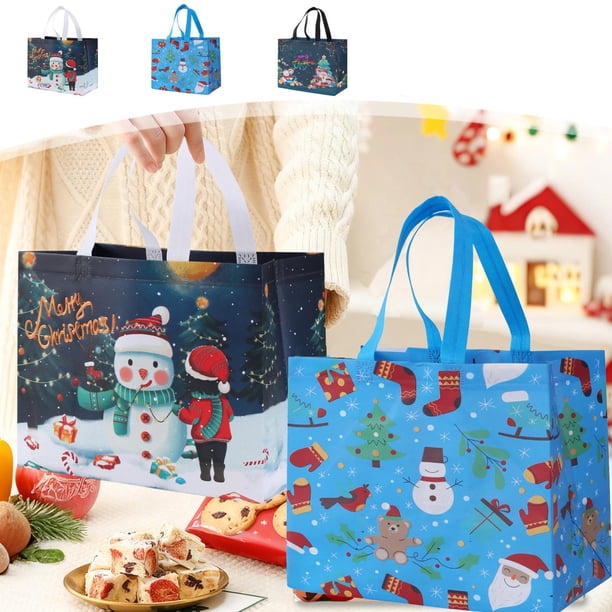 Bolsas Navideñas de Tela No Tejida para Compras y Regalos | Juego de 5 | 32 X 25 X 17 Cm | Estampados Festivos | Reutilizables | Multifuncionales