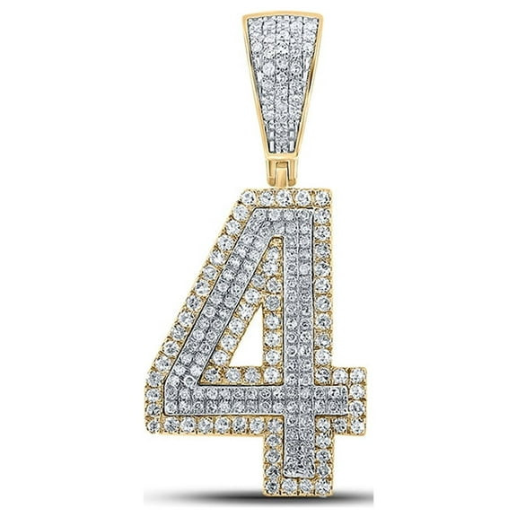 10kt Two-tone Gold Mens Round Diamond Number 4 Charm Pendant 3/4 Cttw