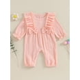 thumbnail image 2 of Newborn Baby Girls Jumpsuit Cute Ruffle Long Sleeve Round Neck Bow Front Romper Playsuit, 2 of 8