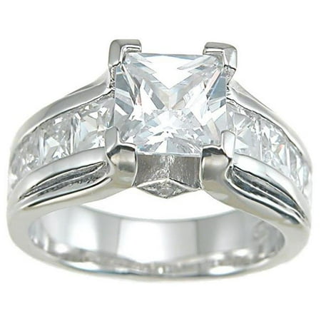 Plutus kkr6284d 925 Sterling Silver Rhodium Finish CZ Princess Designer Inspired Anniversary Ring Size 9