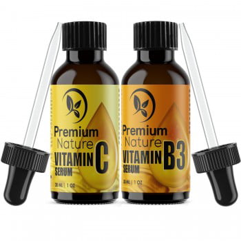Vitamin B3 & Vitamin C Facial Serums - Niacinamide 5% & Vitamin C 20% - All Natural, Hydrating, & Anti-aging Powerhouse Duo For Skin, Face & Body - By Premium