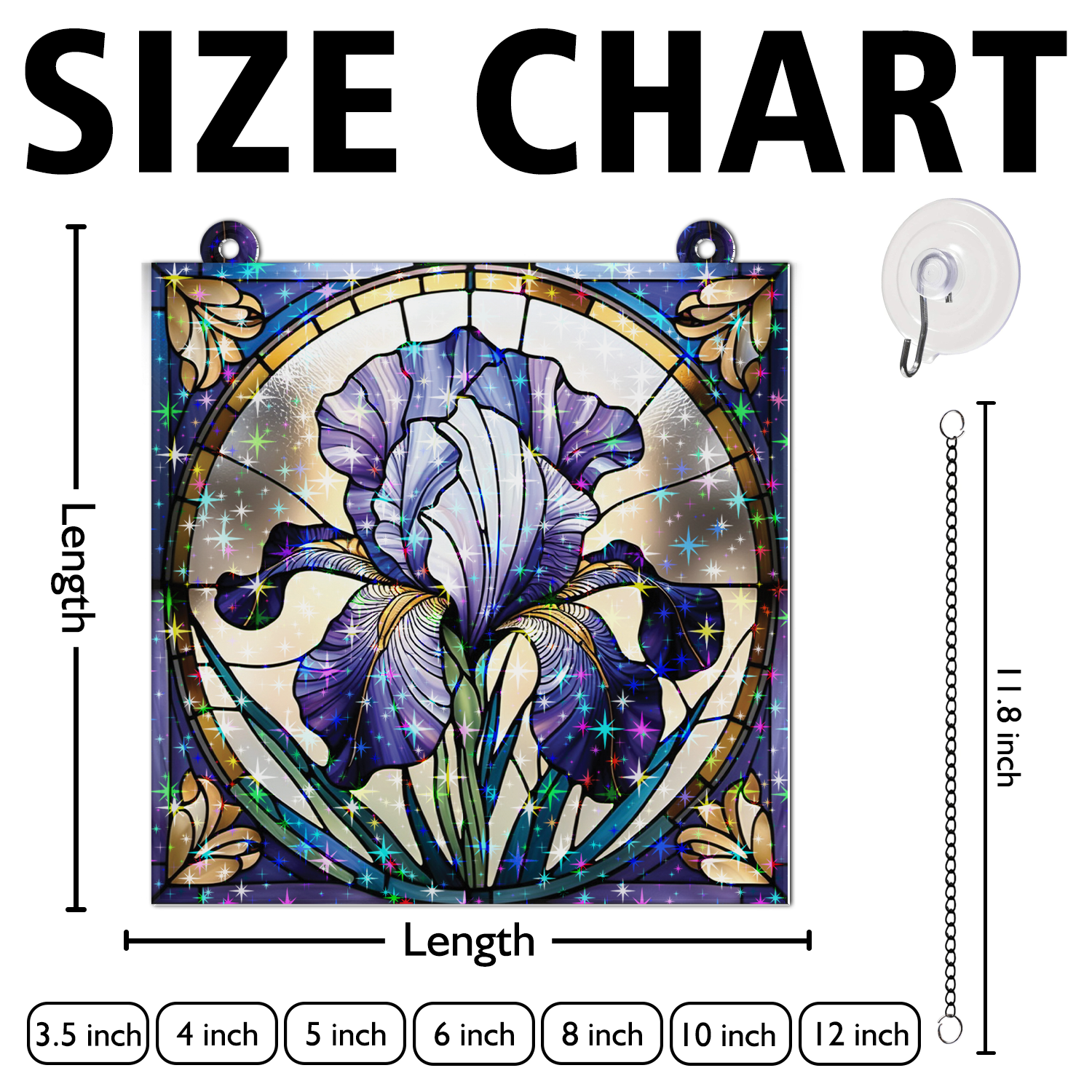 89Bloom Iris Stained Glass Hologram Ornament, Stained Glass Suncatcher Ornaments Home Decor, Holographic Ornaments