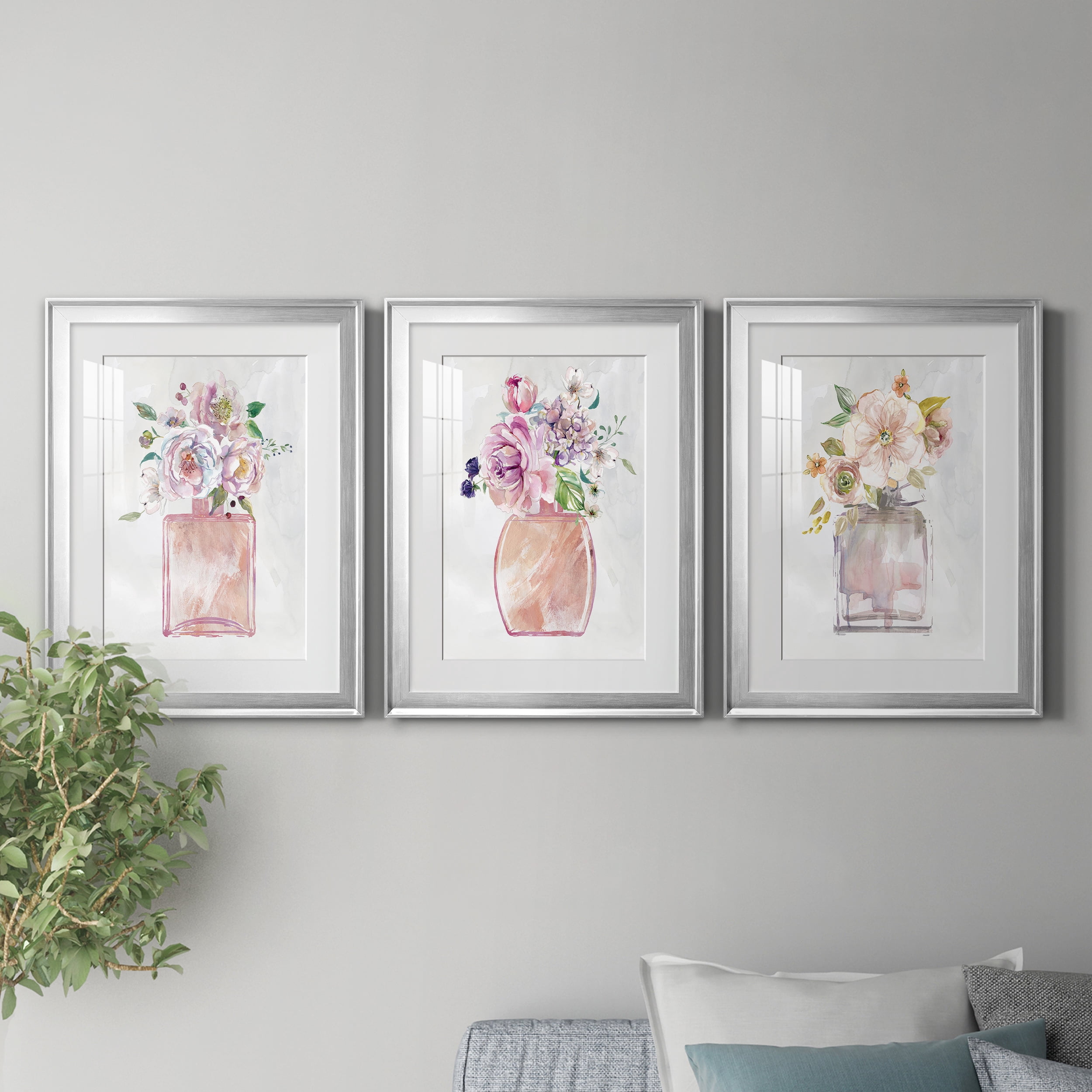 Fragrance of Summer I Premium Framed Prints Set of 3 - Ready to Hang - 22 x 30 Each - Silver Frame