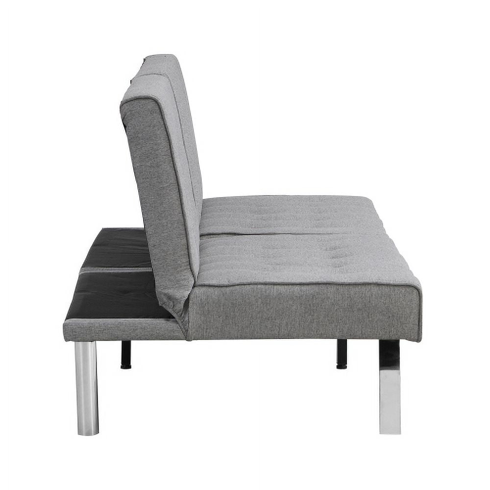 Leumius Convertible Futon Sofa Bed, Linen Fabric Upholstered Folding Futon for Living Room, Gray