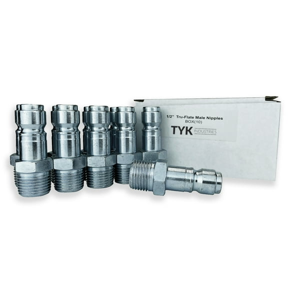 10 Tru-Flate Style 1/2-inch NPT Male Coupler Nipples for Shop Air Line Hose Tools by TYK Industries