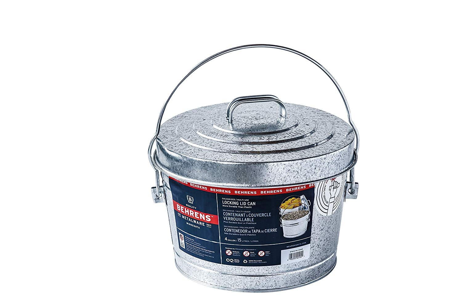 Behrens 1697 Manufacturing 6104 Galvanized Steel Locking Lid Can, 4