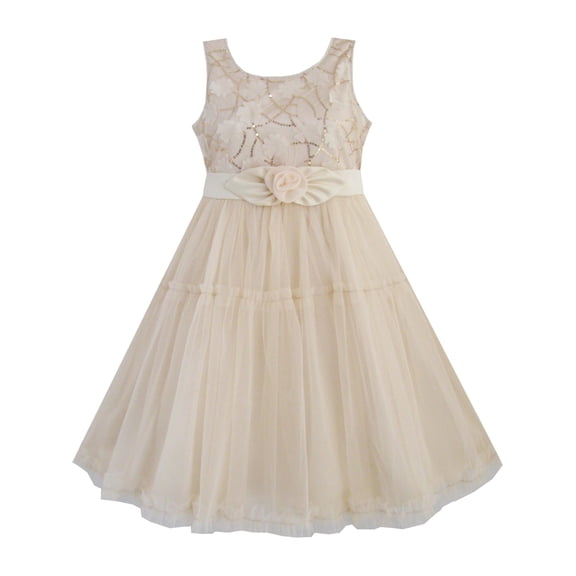 Girls Dress Shinning Sequins Beige Tulle Layers Wedding Pageant Kids 2-3