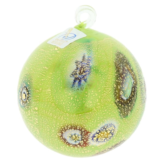 GlassOfVenice Murano Glass Medium Millefiori Christmas Ornament - Green Gold