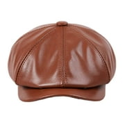 HAORUN Unisex Leather 8 Panels Leather Newsboy Cabbie Gatsby Beret Cap Hat for Women Men