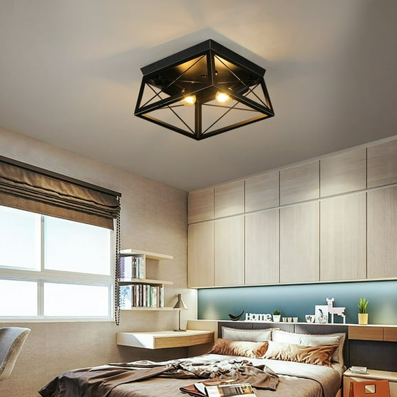 Farmhouse Flush Mount Ceiling Light Fixture for Indoor, Outdoor Porch, Black