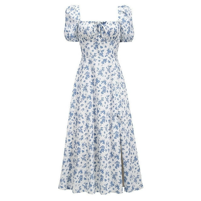 Kcodviy Robe d'Été Nouvelle pour Femme, Robe Confortable pour Femme, Tempérament, Imprimée, Fendue, Bouffante, Robe d'Été pour Dame, Robe à Manches