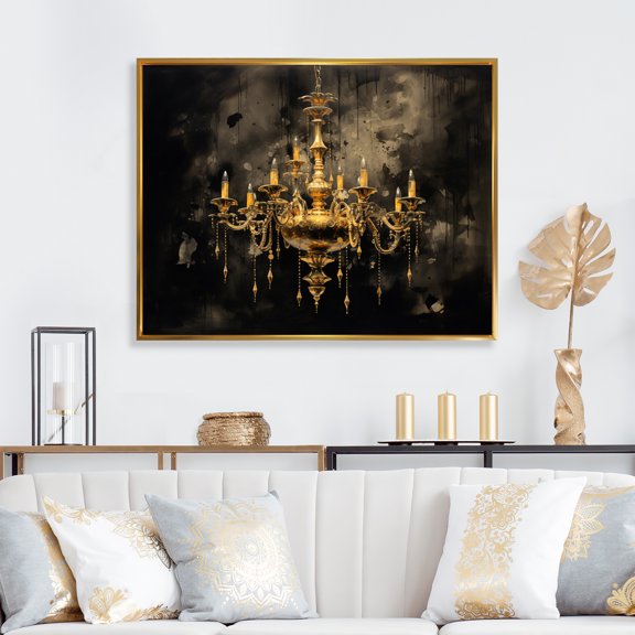 Designart "Zen in Sumi Inspired Chandeliers I" Chandelier Floater Framed Canvas Wall Art
