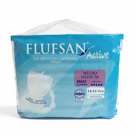 European Flufsan Adult Underwear Diapers - Max Absorbency, Leak Protection, Breathable Comfort - Medium Size - 14-Count Bag