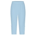 thumbnail image 5 of Minjewel Women's Casual Stretch Cropped Capri Leggings with Lace Stitching and Cutout Design,Comfortable Fit for Daily Wear,Light Blue,L, 5 of 7