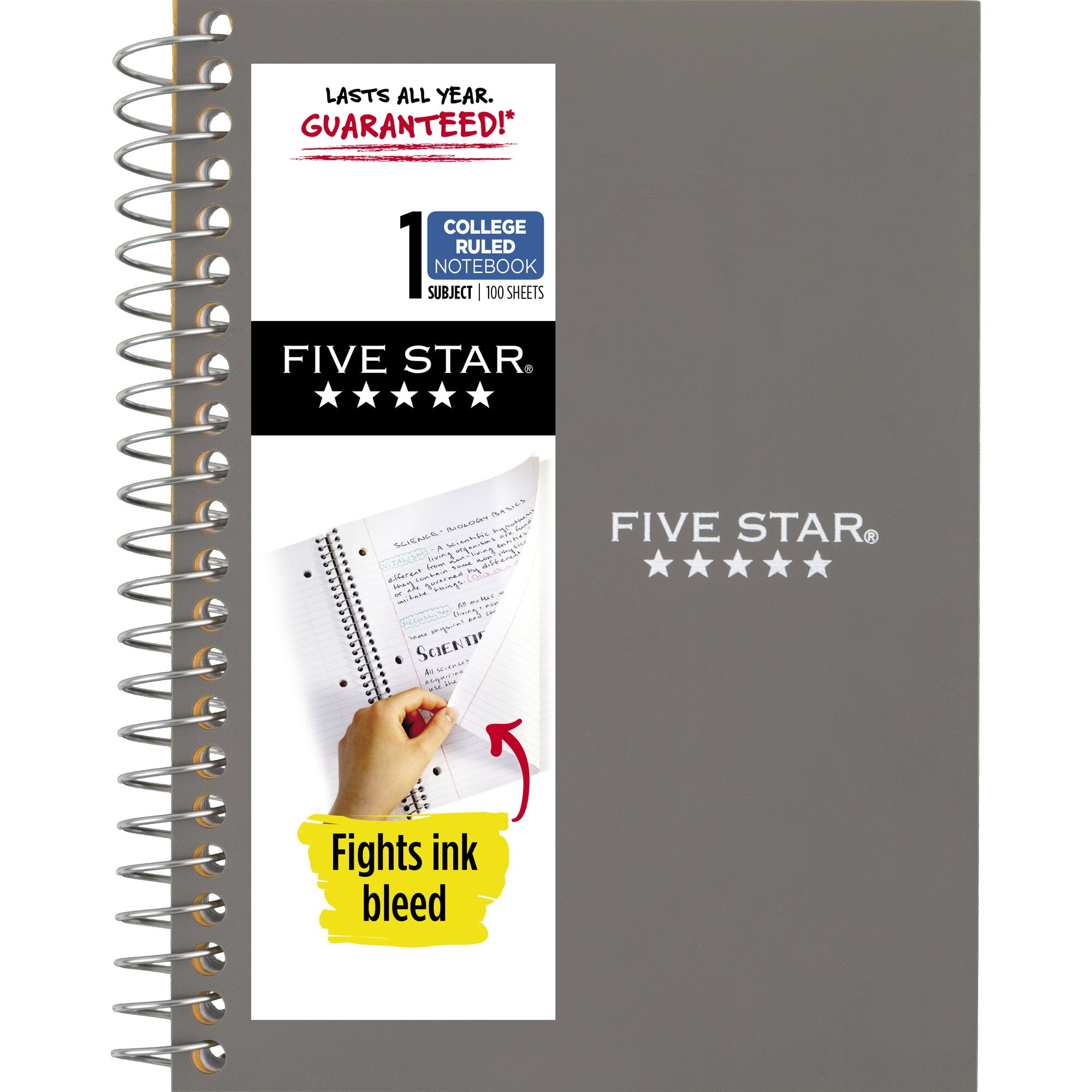 Five Star Personal Spiral Notebook College Ruled 4 38 x 7 Gray - Spiral
