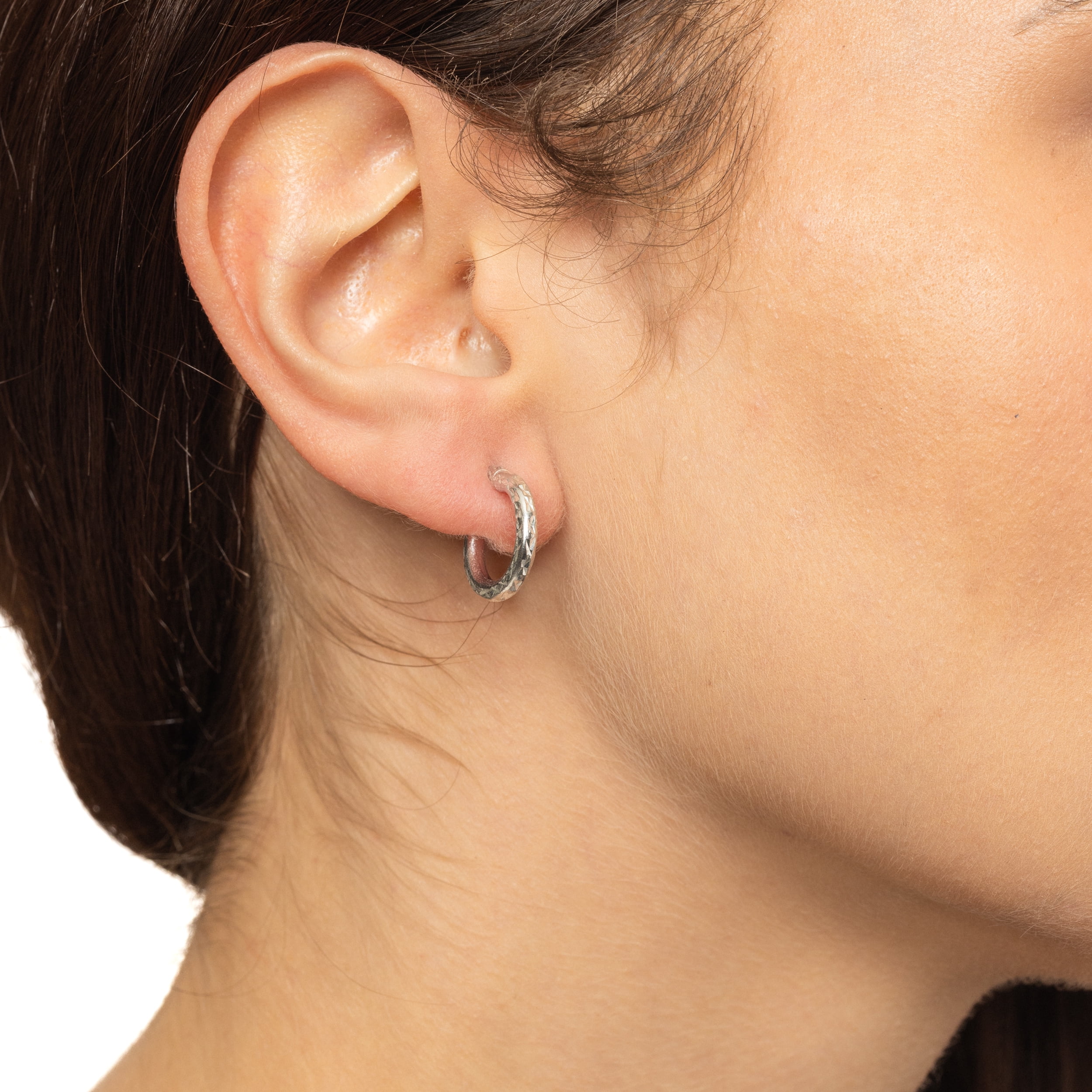 イヤリング TATIANA Silver 925 Bezel Brilliance Hoop Earrings EC3114 Brilliance Fine Jewelry Diamond Cut Hoop Earrings in