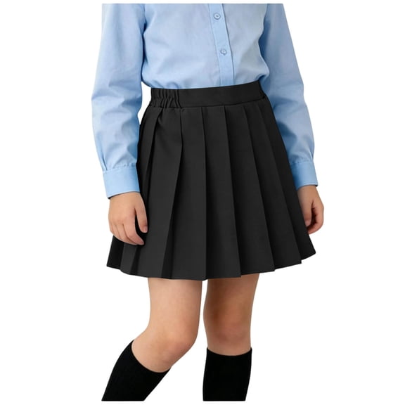 hoksml Girls Pleated Skirt, Elastic Waist Uniform Skirt for Back to School Daily Wear, Soft Stretchy Fabric in Multiple Shades
