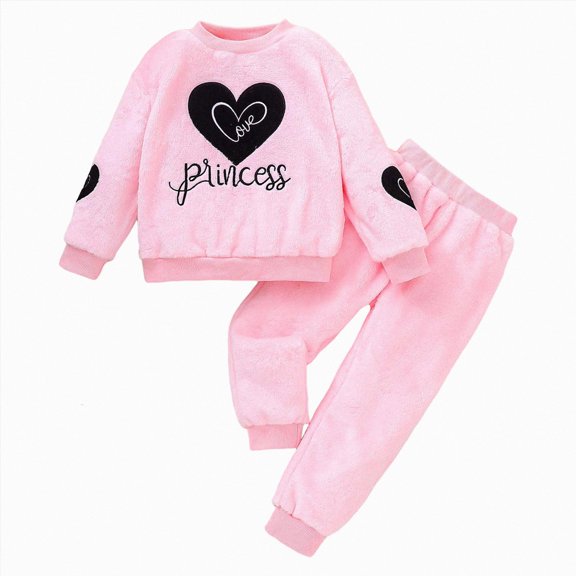 sdbrld Girls Long Sleeved Pants Set Comfortable Soft Stylish Flannel Letter Print Girls Set,Sizes 6-7 Years