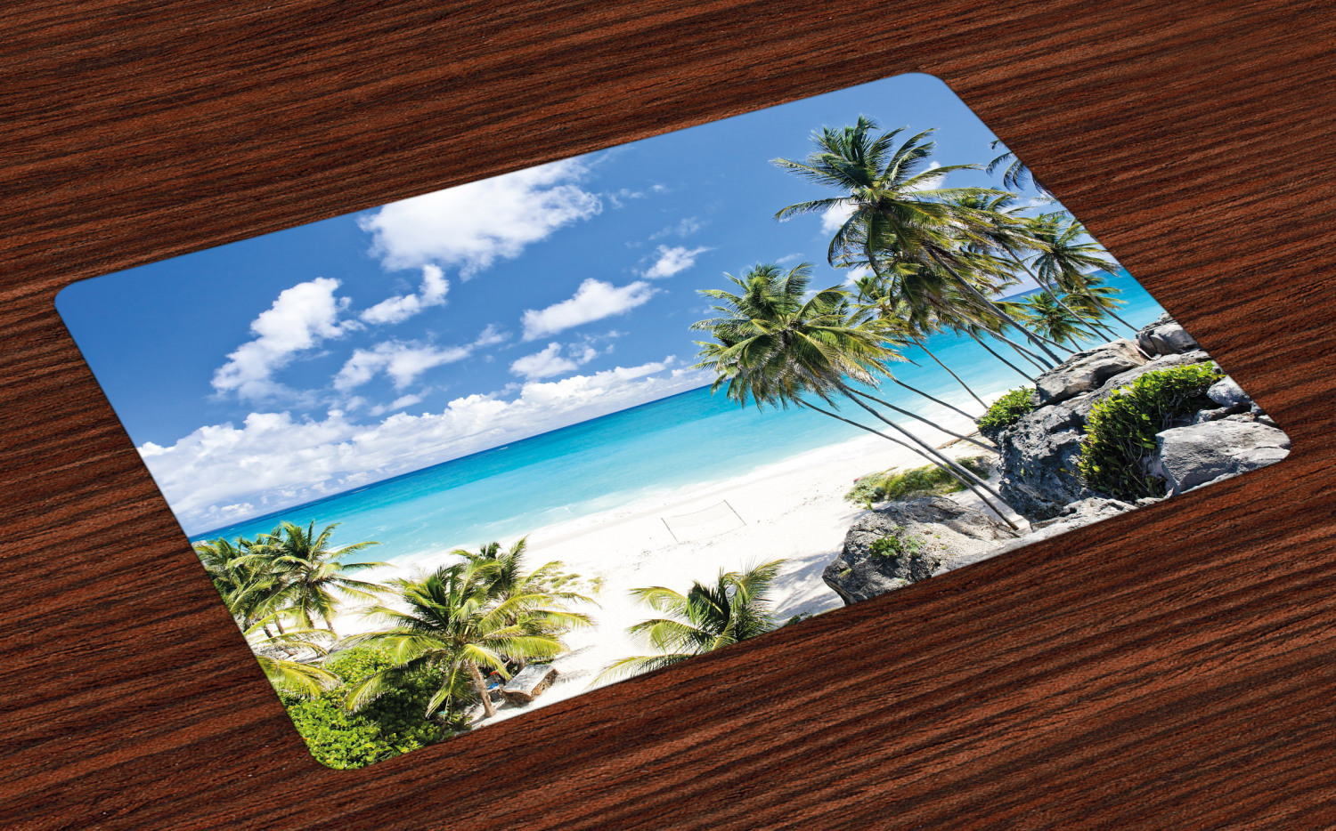 Summer Placemats Set of 4 Bottom Bay Barbados Beach Tropical Palms