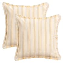 REGALWOVEN Pack of 2 Striped Decorative Throw Pillow Covers with Tassel Edge Modern Neutral Pillowcases for Sofa Bedroom Couch Car Yellow 18" x 18"
