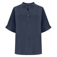 thumbnail image 4 of Linen Shirts for Women 3/4 Sleeve V Neck Blouse Casual Loose Fit for Summer Beach Vacation Comfy Breathable Womens Tops, 4 of 6