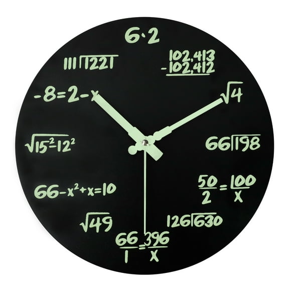 Math Wall Clock Creative Modern Wall Clock, Luminous Digital Clock Battery Operated Silent Non Ticking, Office Decor Wooden Wall Clocks for Living Room Kitchen School Classroom