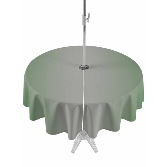 Outdoor Table Cloth with Umbrella Hole and Zipper, Green Grey Ombre Waterproof Round Tablecloth 54 Inch, Modern Gradient Abstract Art Washable Table Cover for Outside Party Patio Picnic