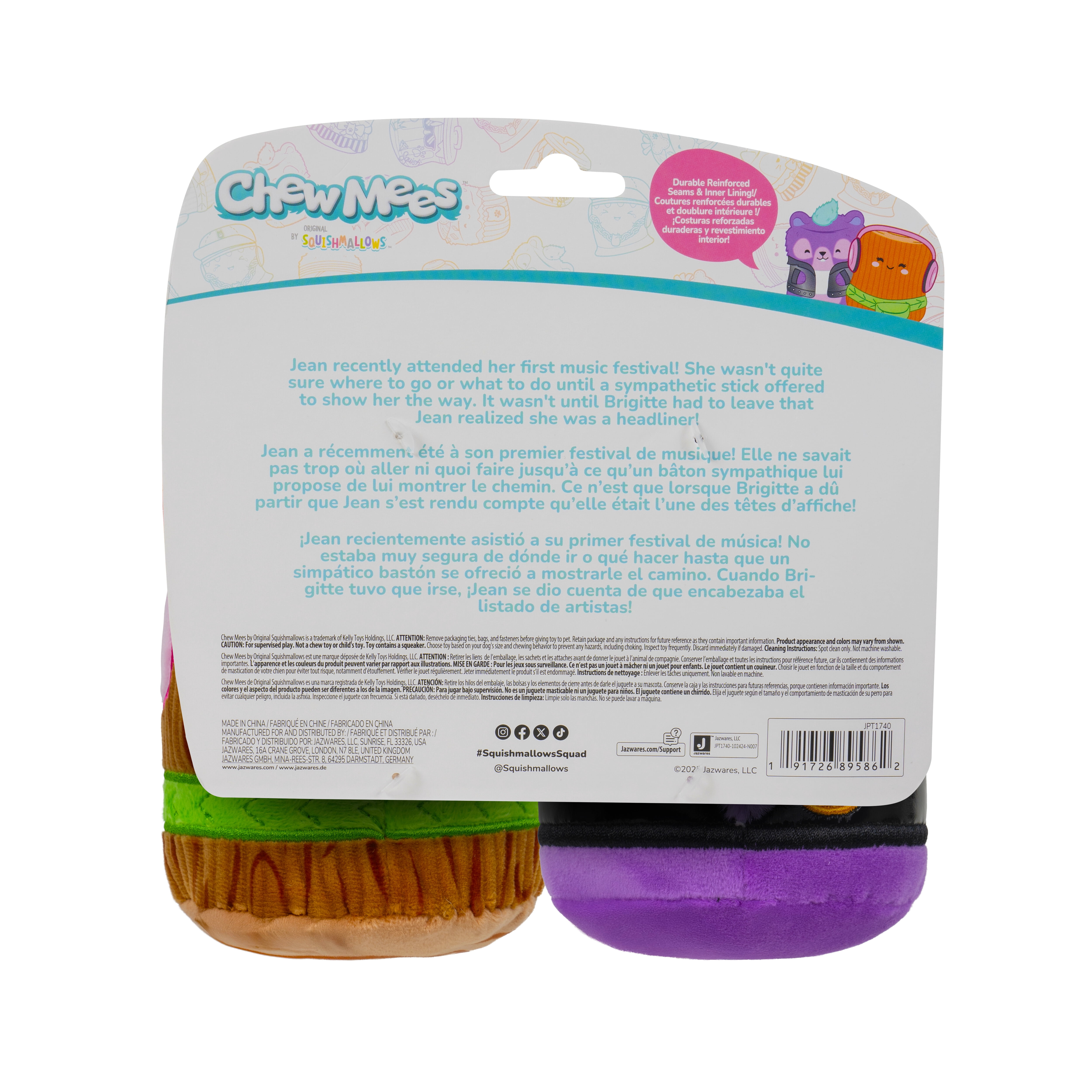 3.5 inch Jean Squirrel + Brigitte Stick Chew Mees by Original Squishmallows Plush Pet Toy 2-Pack