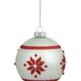 thumbnail image 3 of Northlight Glittered Snowflake Glass Christmas Ball Ornament - 4" - White and Red, 3 of 4