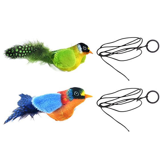 BESTSKY 2Pcs Flapping Bird Cat Toy,Non-Damaging Feathers Bird Toy for Cats,Natural Fiber Construction Cat Bird Toy,Green&Beige